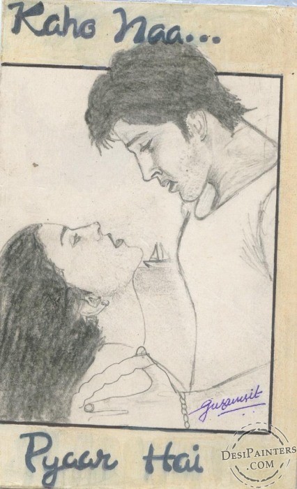 Kaho Naa Pyaar Hai Movie Scene Drawing - DesiPainters.com