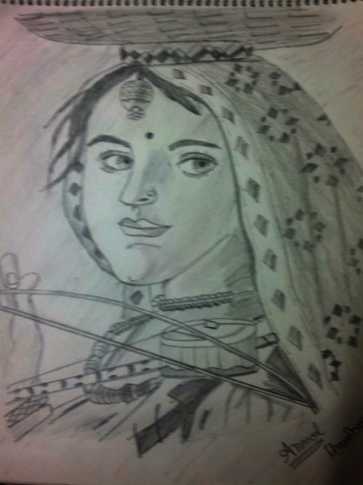 Pencil Sketch of Indian Beauty - DesiPainters.com