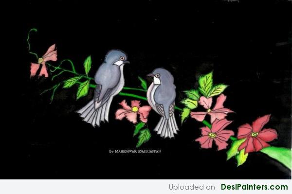 Painting Of Two Love Birds - DesiPainters.com