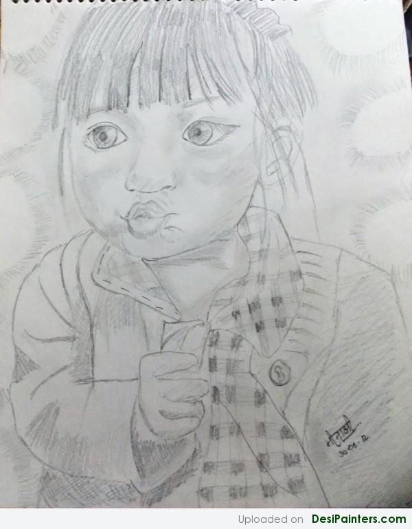 Pencil Sketch Of A Little Girl - DesiPainters.com