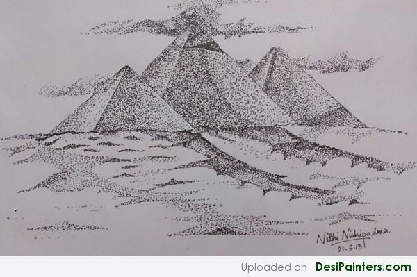 Ink Painting Of The Great Pyramids