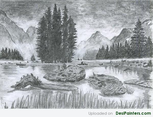 Pencil Sketch Of A Scenery - DesiPainters.com