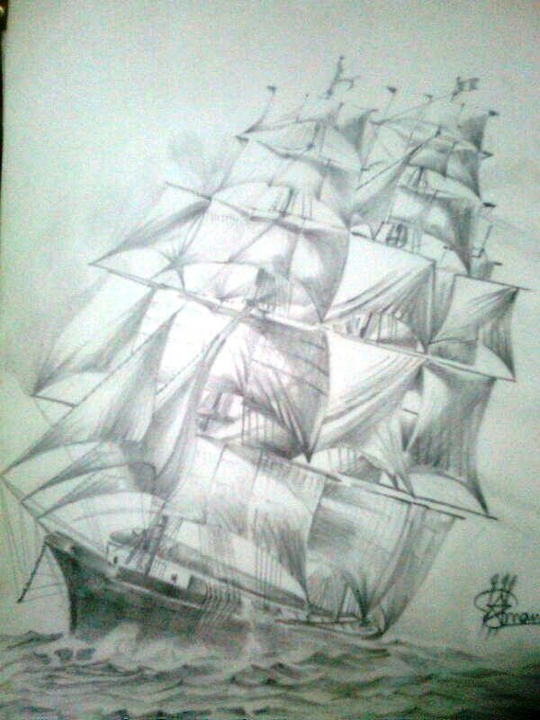Pencil Sketch Of A Ship - DesiPainters.com