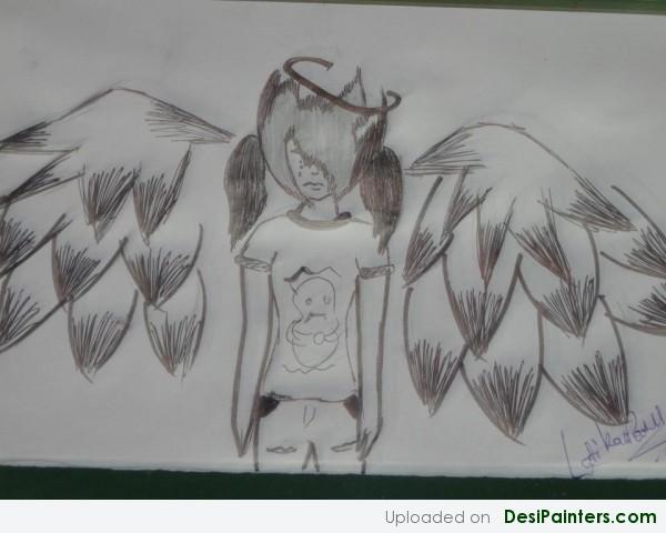 Pencil Sketch Of A Girl With Wings - DesiPainters.com