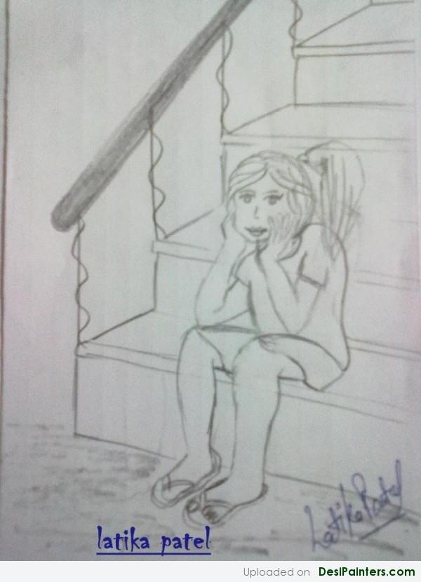 Sketch Of A Thinking Girl - DesiPainters.com
