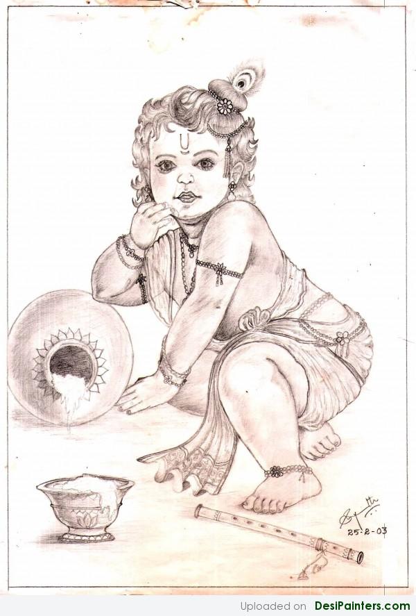 Sketch Of Lord Krishna - The Makhan Chor