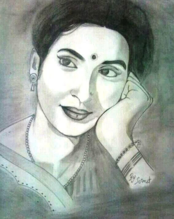 Pencil Sketch Of Actress Nutan - DesiPainters.com