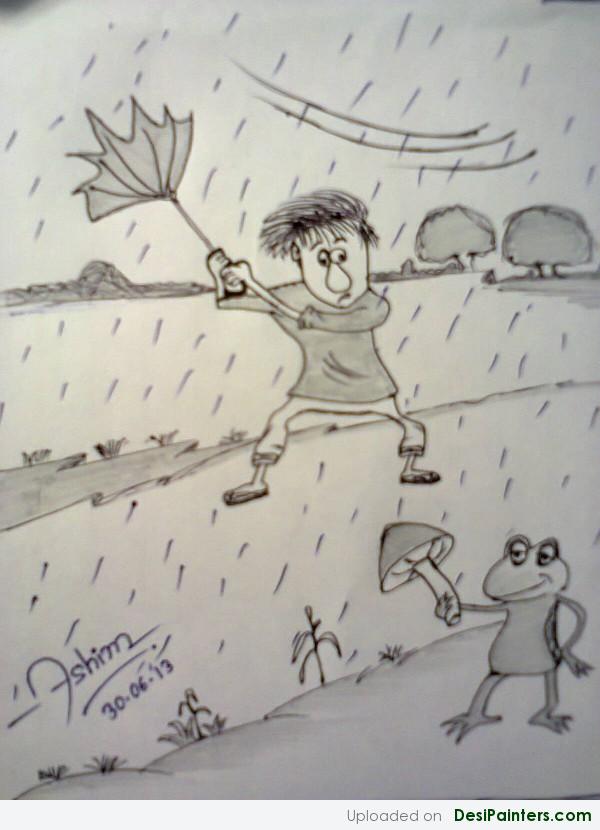 Pencil Sketch Of A Rainy Day - DesiPainters.com