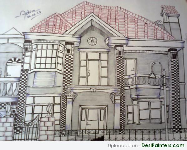 Ink Painting Of A House By Ashim - DesiPainters.com