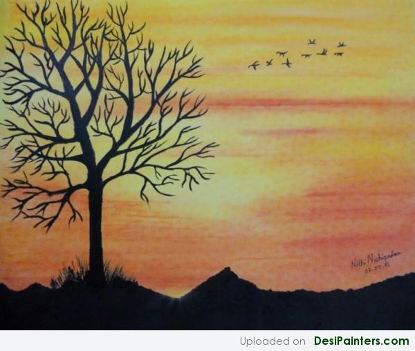 Painting Of Sunset Scene By Nithi