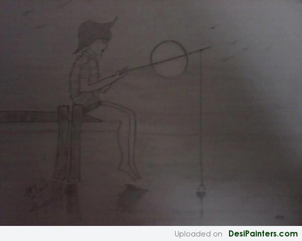 Pencil Sketch Of A Lonely Boy - DesiPainters.com