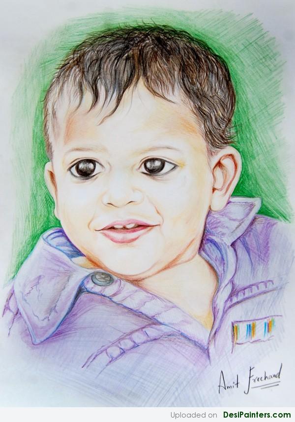 Pencil Colors Painting Of A Baby - DesiPainters.com