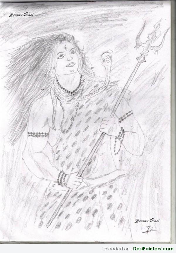 Pencil Sketch Of Load Shiva - DesiPainters.com