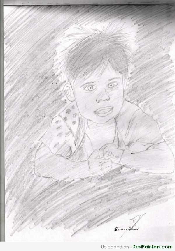 Pencil Sketch Of A Child - DesiPainters.com