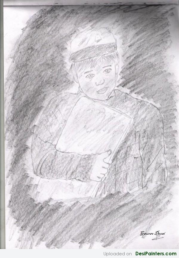 Pencil Sketch Of A School Boy - DesiPainters.com