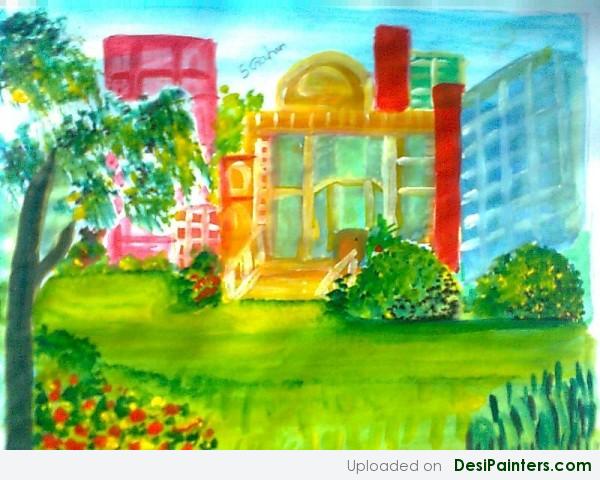Watercolor Painting Of A Garden - DesiPainters.com