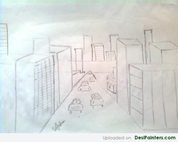 Pencil Sketch Of A Town