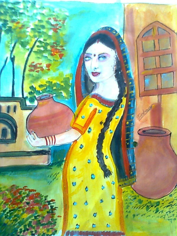 Watercolor Painting Of A Punjabi Girl - DesiPainters.com