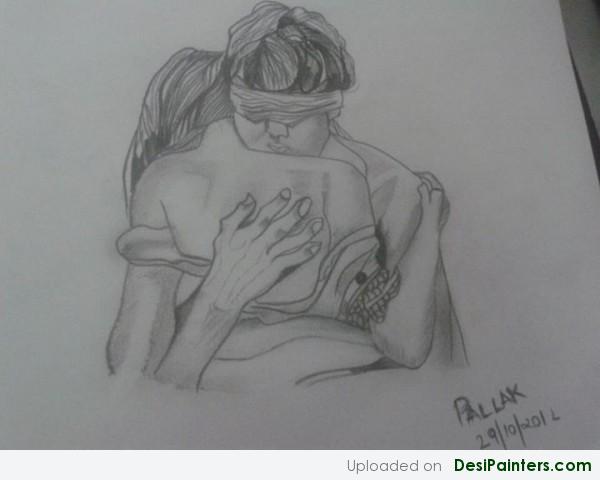 Sketch Of A Hugging Couple - DesiPainters.com