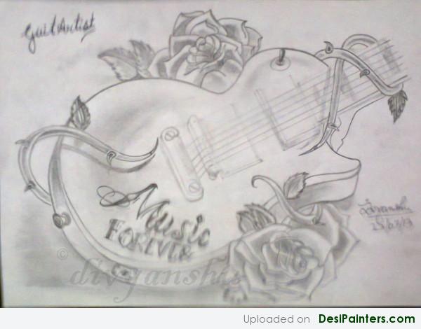 Pencil Sketch Of A Gitar - DesiPainters.com
