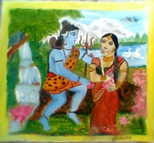 Painting Of Lord Shiva And Parvati - DesiPainters.com