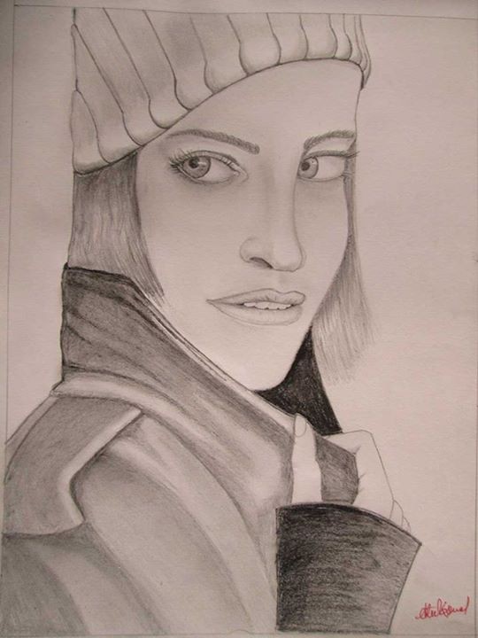 Sketch Of A Girl In Winters - DesiPainters.com