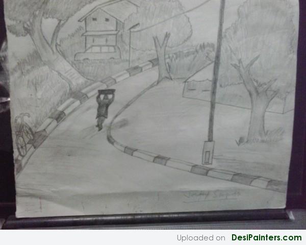 Pencil Sketch Of A Street View - DesiPainters.com
