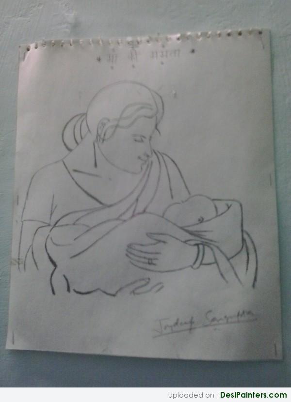 Pencil Sketch Of A Mother's Love