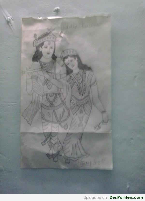 Pencil Sketch Of Radhe Krishna - DesiPainters.com