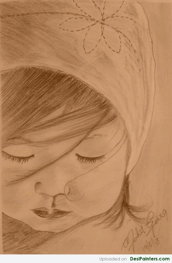 Sketch Of Praying Little Girl