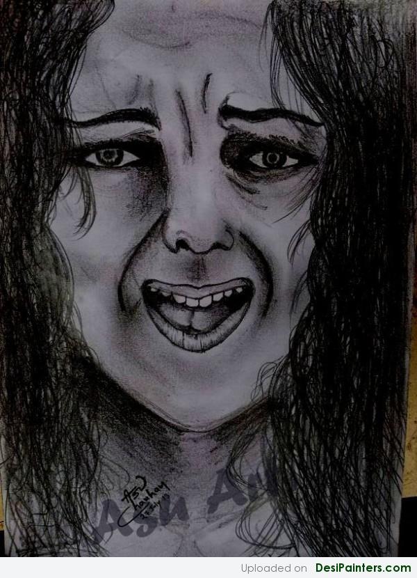 Pencil Sketch Of A Crying Woman - DesiPainters.com