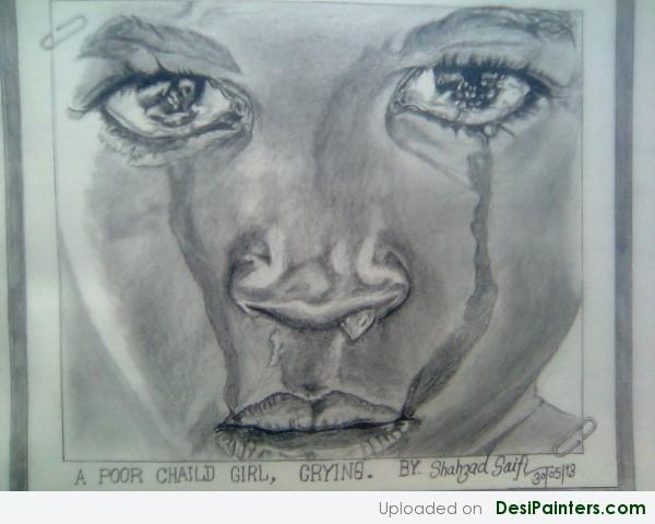 Sketch Of A Crying Poor Child Girl - DesiPainters.com