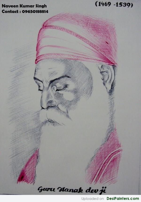 Ink Painting Of Shri Guru Nanak Dev Ji - DesiPainters.com