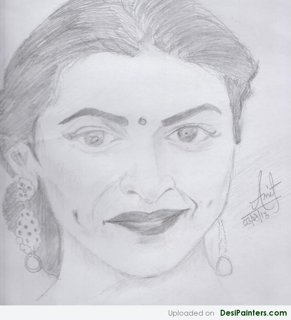 Pencil Sketch Of Deepika Padukone - DesiPainters.com