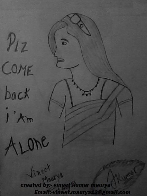 Pencil Sketch Of Alone Girl