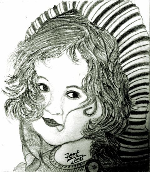 Pencil Sketch Of A Cute Child Girl - DesiPainters.com
