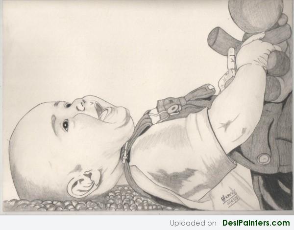 Pencil Sketch Of A Cute Laughing Baby - DesiPainters.com