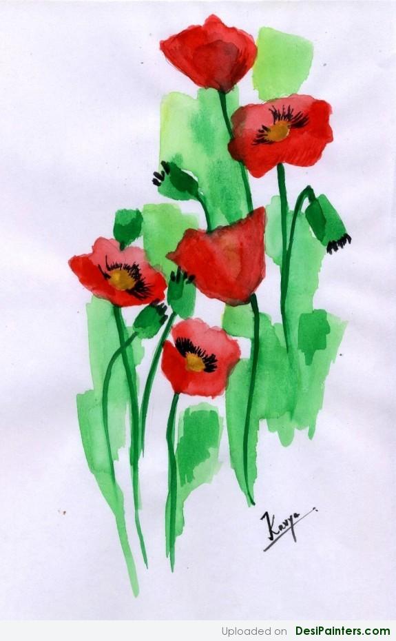 Watercolor Painting Of Poppy Flowers - DesiPainters.com