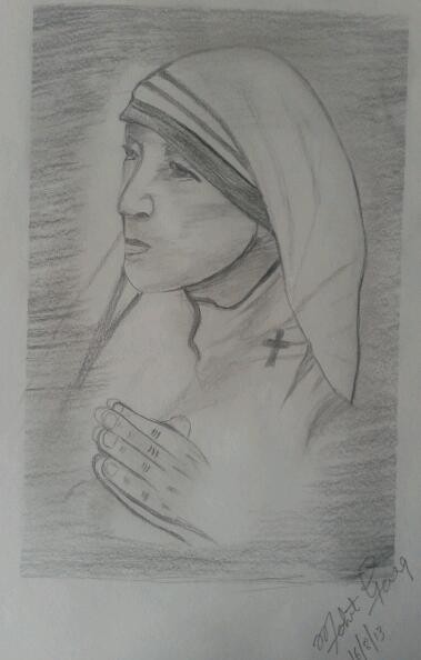 Pencil Sketch Of Mother Teresa - DesiPainters.com