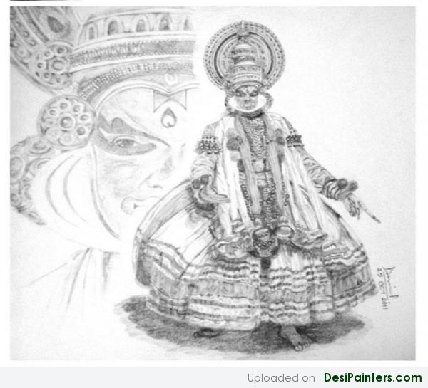 Pencil Sketch Of Kathakali Dancer - DesiPainters.com