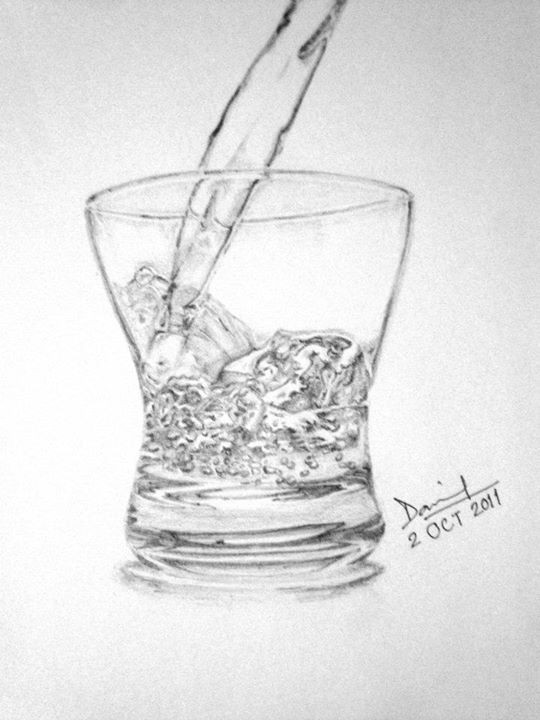 Pencil Sketch Of A Glass Of Water - DesiPainters.com