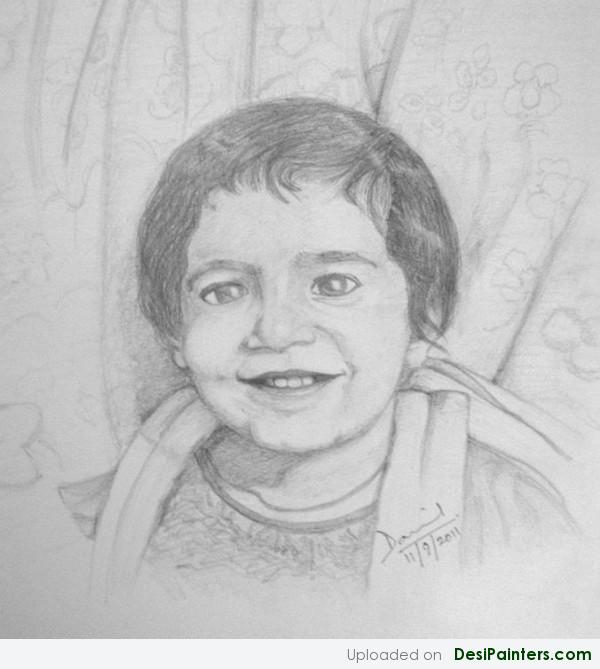 Pencil Sketch Of A Cute Kid - DesiPainters.com