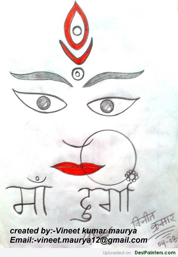 Sketch Of Maa Durga By Vineet Kumar - DesiPainters.com