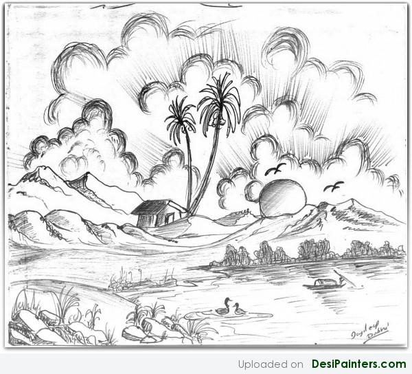 Pencil Sketch Of A Scenery By Jaydeep