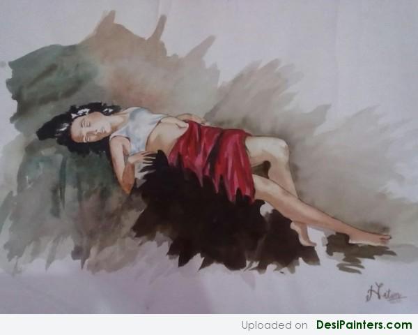 Watercolor Painting Of A Girl By Nitin - DesiPainters.com