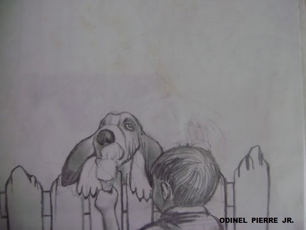 Sketch Of A Boy Feeding To A Dog