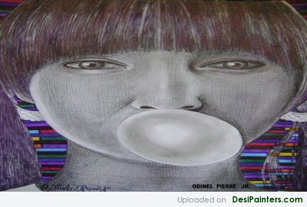 Painting Of A Teenager Girl With Bubble - DesiPainters.com