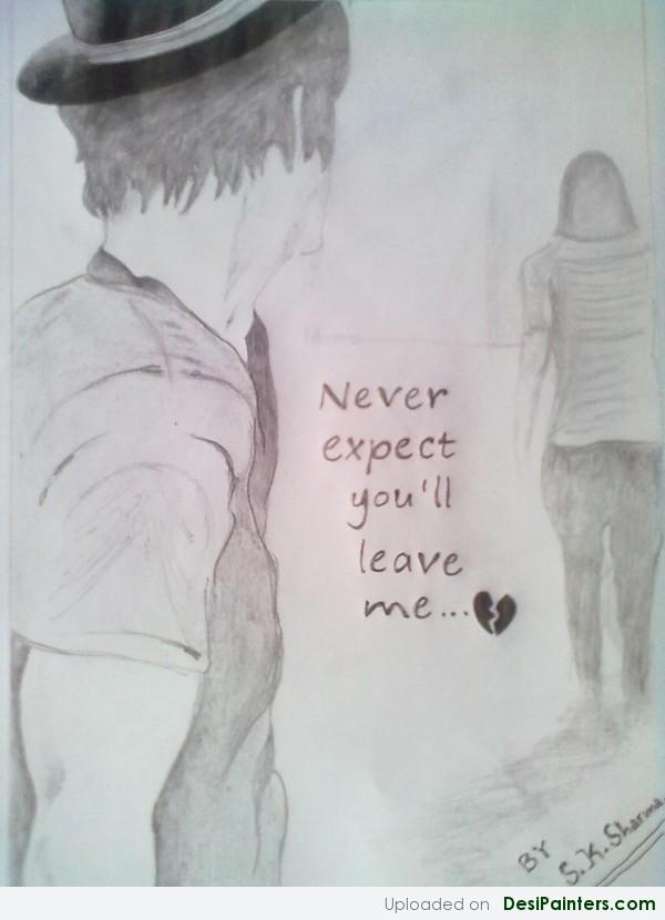 Pencil Sketch Of A Sad Lover By S.K Sharma