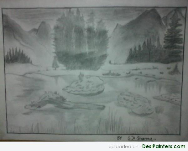 Pencil Sketch Of A Natural View - DesiPainters.com