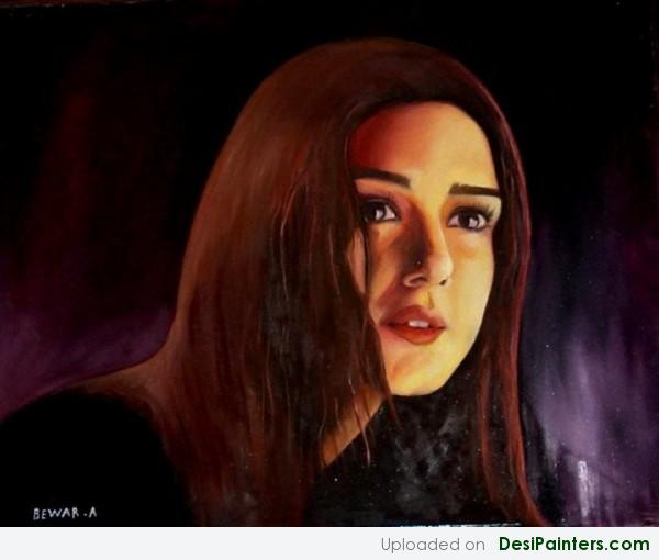 Oil Painting Of Actress Preity Zinta - DesiPainters.com